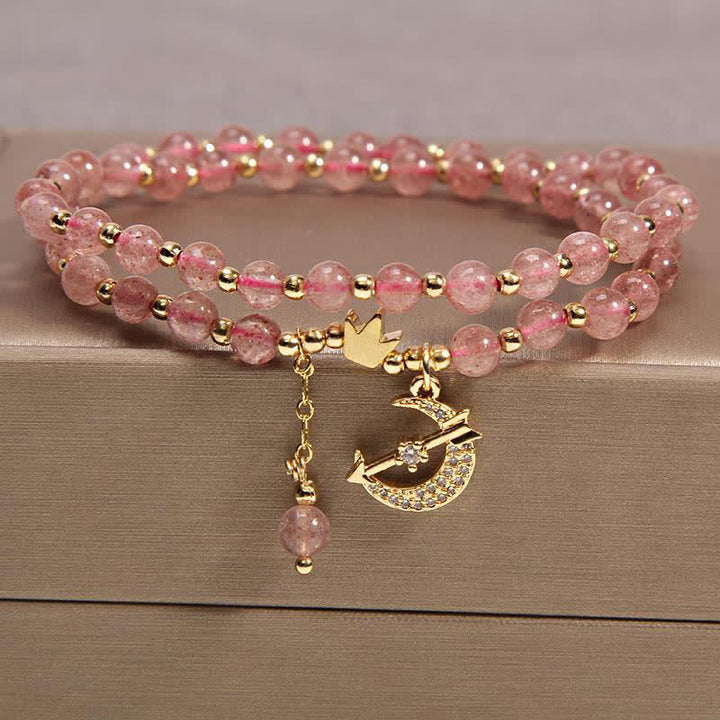 Buddha Stones Moon & Crown Purification Double Wrap Beaded Bracelet - Strawberry Quartz(Love ♥ Healing) - image 1