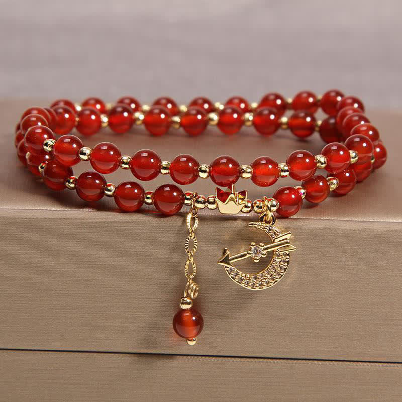 Buddha Stones Moon & Crown Purification Double Wrap Beaded Bracelet - Red Agate(Confidence ♥ Calm) - image 2