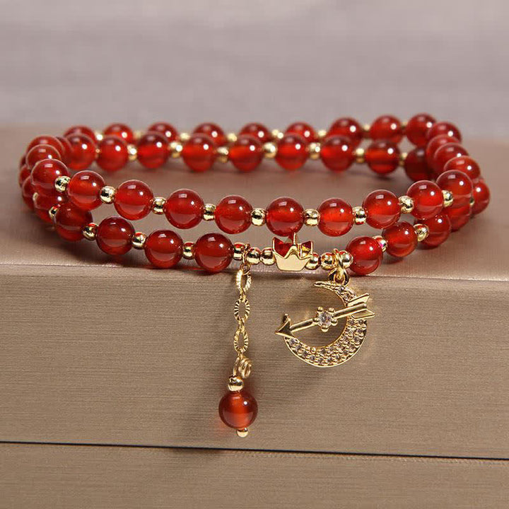 Buddha Stones Moon & Crown Purification Double Wrap Beaded Bracelet - Red Agate(Confidence ♥ Calm) - image 2