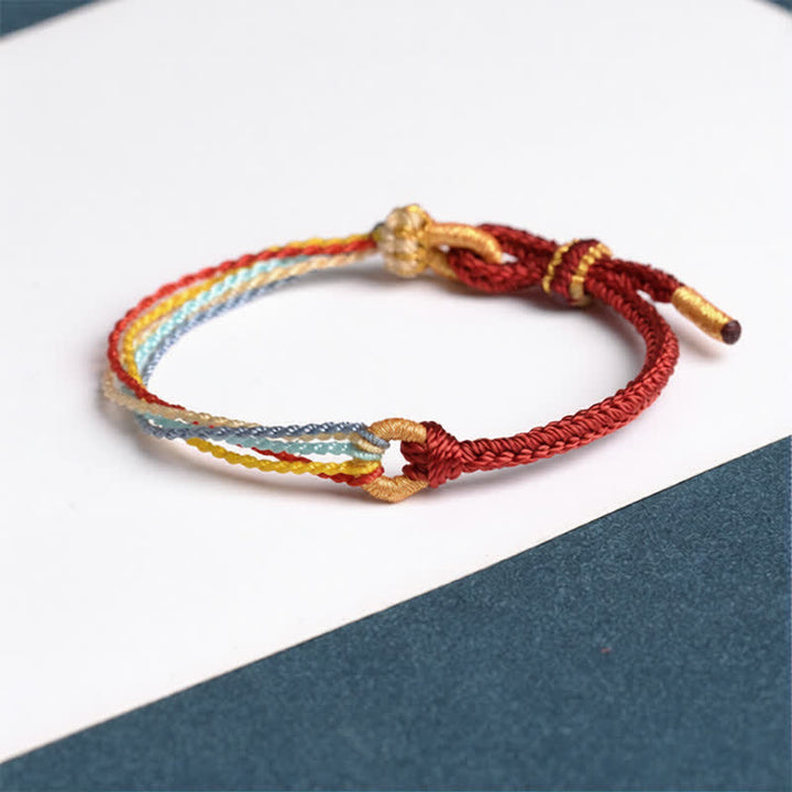 Buddha Stones Handmade Five Color String Protection Braided Bracelet - Jujube Red - Red String(Protection♥Luck) - image 0