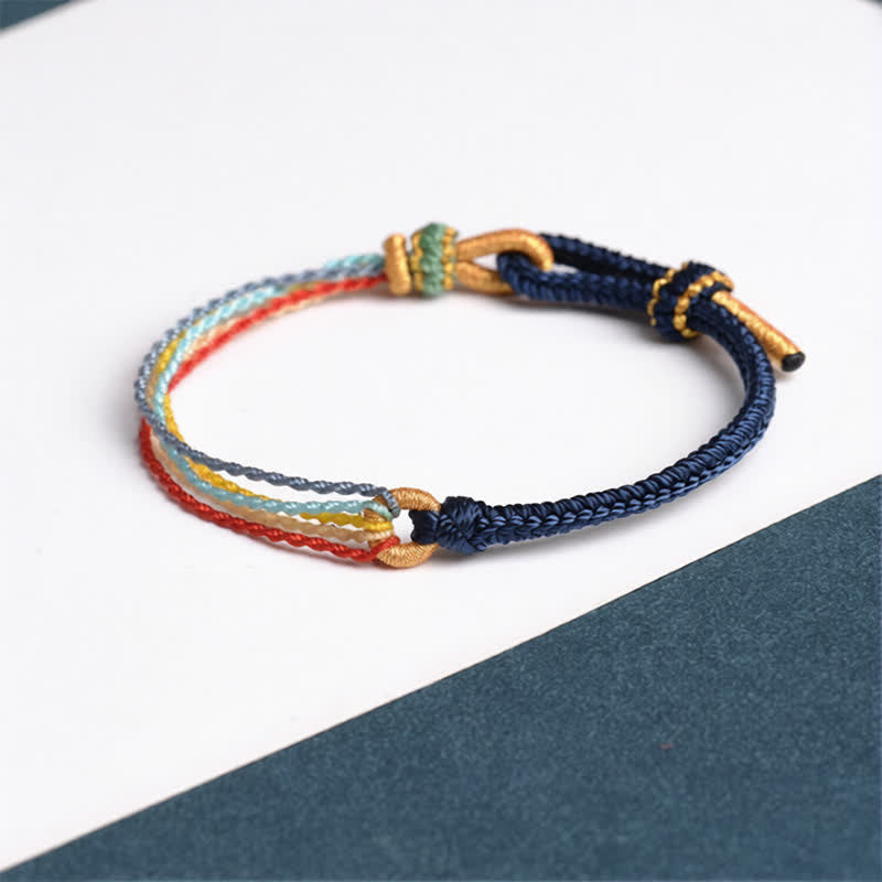 Buddha Stones Handmade Five Color String Protection Braided Bracelet - Deep Blue - Red String(Protection♥Luck) - image 1