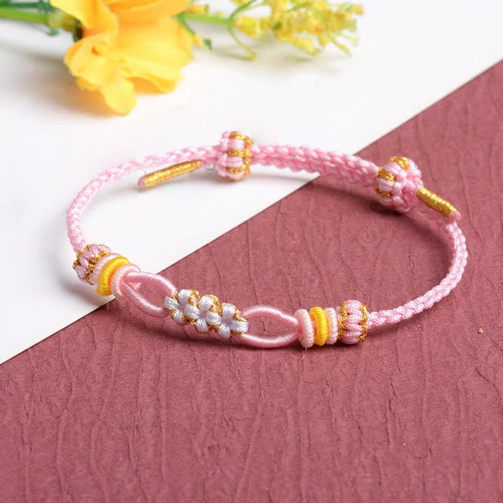 Buddha Stones Handmade Peach Blossom Knot Adjustable String Luck Bracelet - Pink - Red String(Protection♥Luck) - image 2
