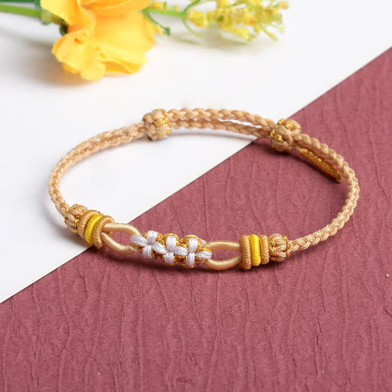 Buddha Stones Handmade Peach Blossom Knot Adjustable String Luck Bracelet - Khaki - Red String(Protection♥Luck) - image 1