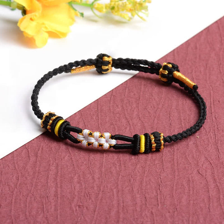 Buddha Stones Handmade Peach Blossom Knot Adjustable String Luck Bracelet - Black - Red String(Protection♥Luck) - image 3