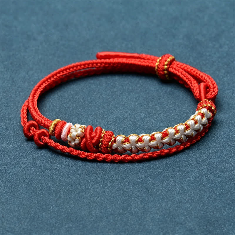 Buddha Stones Hand-Woven String Peach Blossom Knotting Connection Double Layer Bracelet - Red - No Accessory - image 4