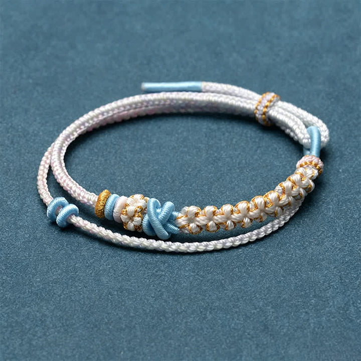 Buddha Stones Hand-Woven String Peach Blossom Knotting Connection Double Layer Bracelet - Thistle - No Accessory - image 19