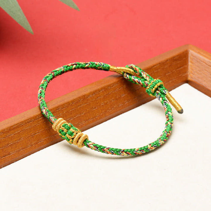 Buddha Stones Five Color Hand Woven Green String Green Ingots And Plum Blossom Amulets Protection Adjustable Bracelet - Green - No Accessory - image 8
