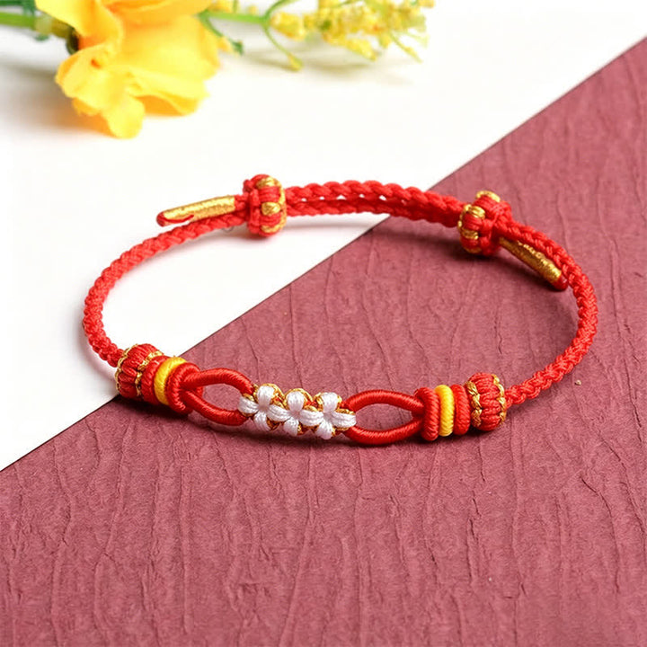Buddha Stones Handmade Peach Blossom Knot Adjustable String Luck Bracelet - Red - Red String(Protection♥Luck) - image 0