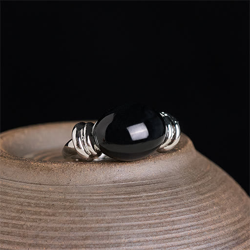 Buddha Stones Oval Pattern Hematite Support Adjustable Ring - Silver(US 7 Adjustable) - image 0