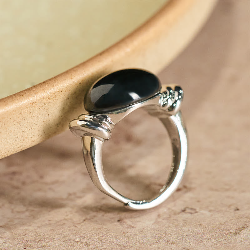 Buddha Stones Oval Pattern Hematite Support Adjustable Ring - image 1