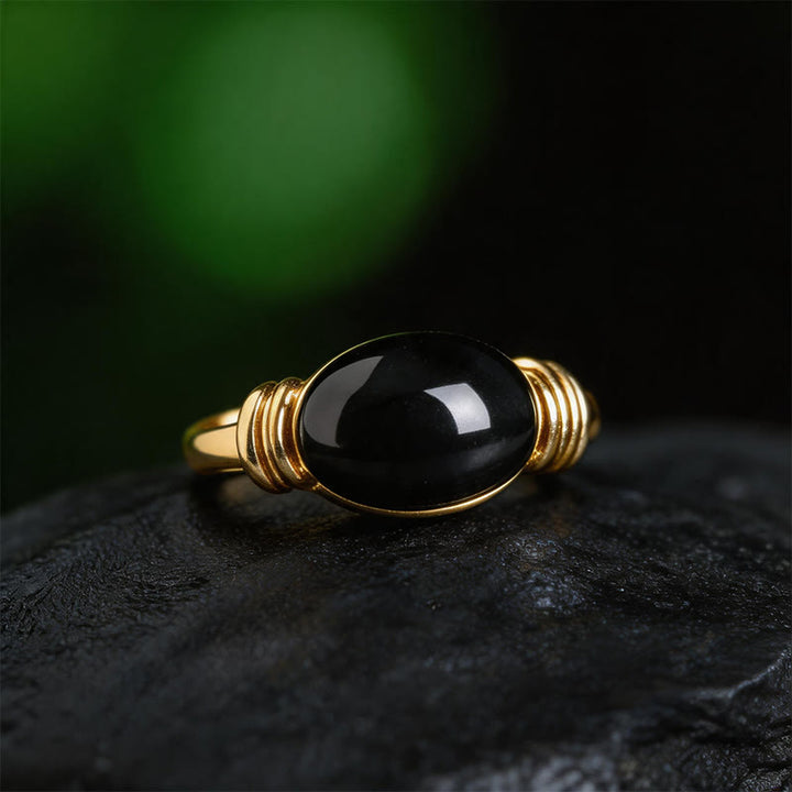 Buddha Stones Oval Pattern Hematite Support Adjustable Ring - image 11