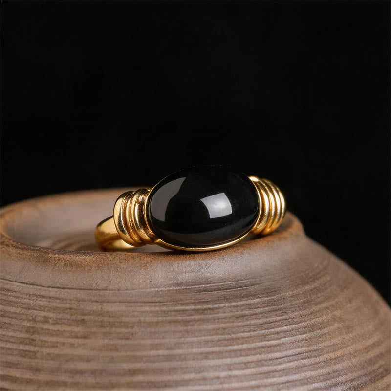 Buddha Stones Oval Pattern Hematite Support Adjustable Ring - Golden(US 7 Adjustable) - image 9