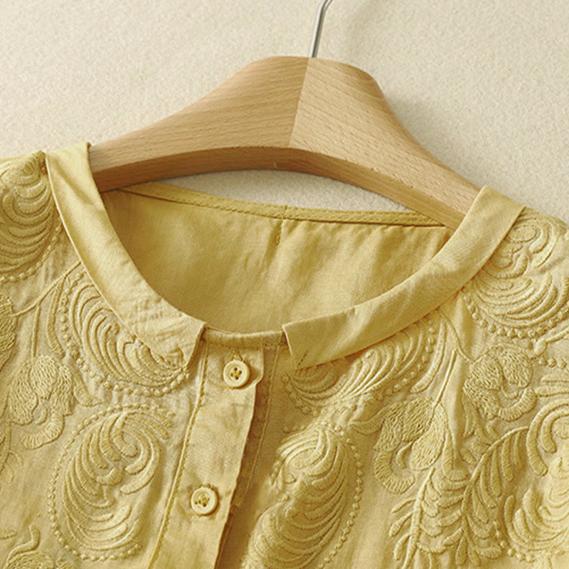 Buddha Stones Summer Vintage Embroidery Floral Women's Elbow-Length Sleeve Shirts - image 1