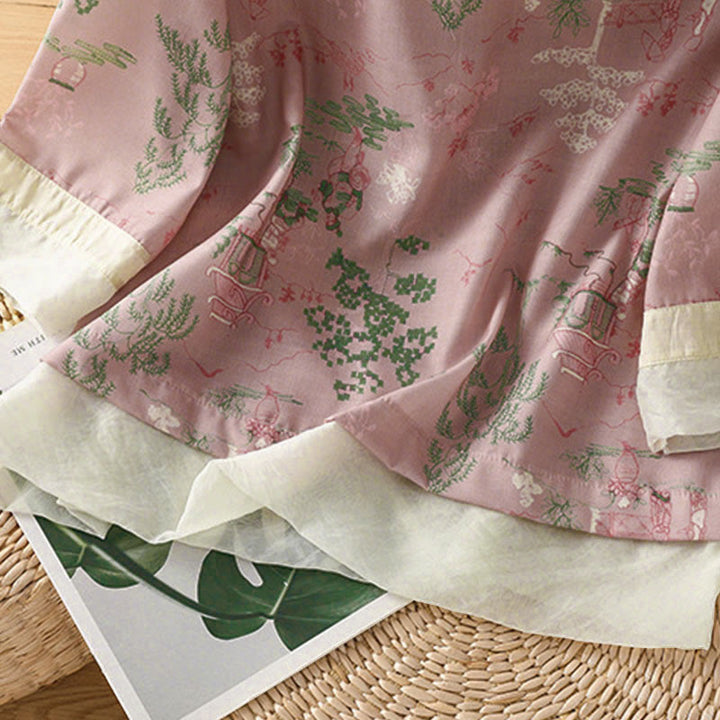 Buddha Stones Summer Tang Style Frog Button Floral Pavilion Women's Elbow-Length Sleeve Shirts - image 10