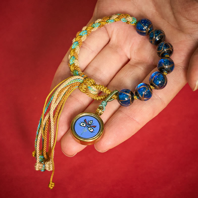 Buddha Stones Tibetan Liuli Glass Bead Five Directions Gods Of Wealth Buddha Eye Blessing String Bracelet - image 3
