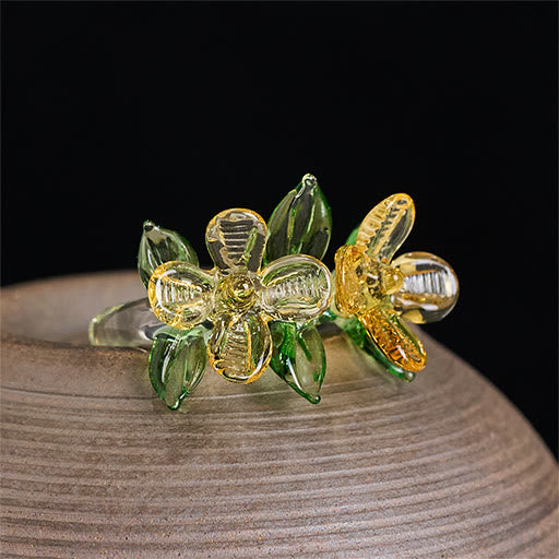 Buddha Stones Liuli Osmanthus Flower Wisdom Ring - Osmanthus(Color Shape and Size May vary) - image 0