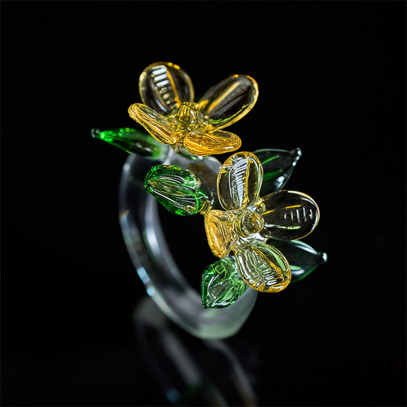 Buddha Stones Liuli Osmanthus Flower Wisdom Ring - image 1