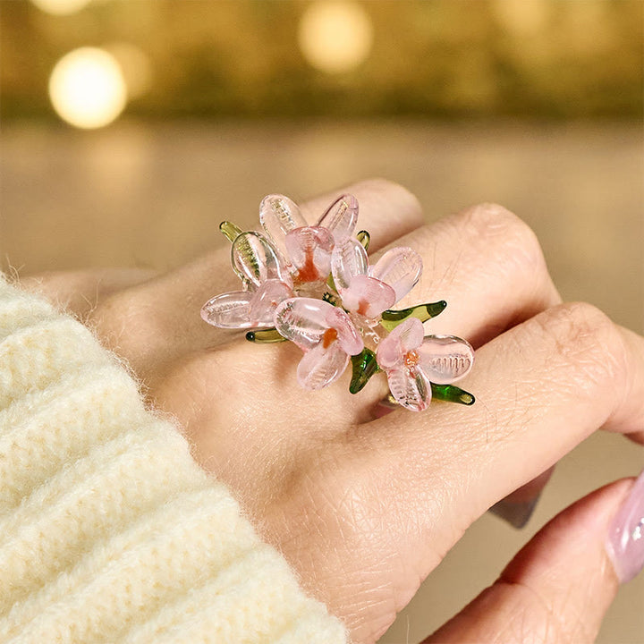 Buddha Stones Liuli Pear Blossom Flower Wisdom Ring - Pink Pear Blossom(Color Shape and Size May vary) - image 8