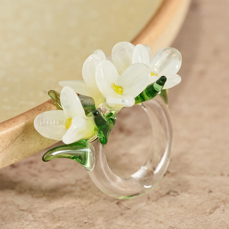 Buddha Stones Liuli Pear Blossom Flower Wisdom Ring - image 1