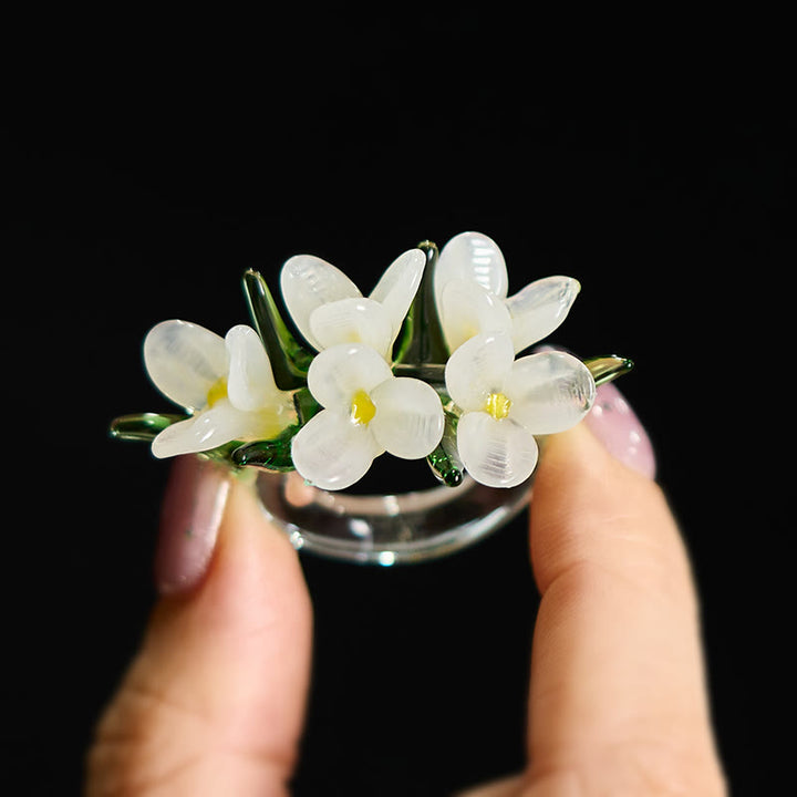 Buddha Stones Liuli Pear Blossom Flower Wisdom Ring - image 4
