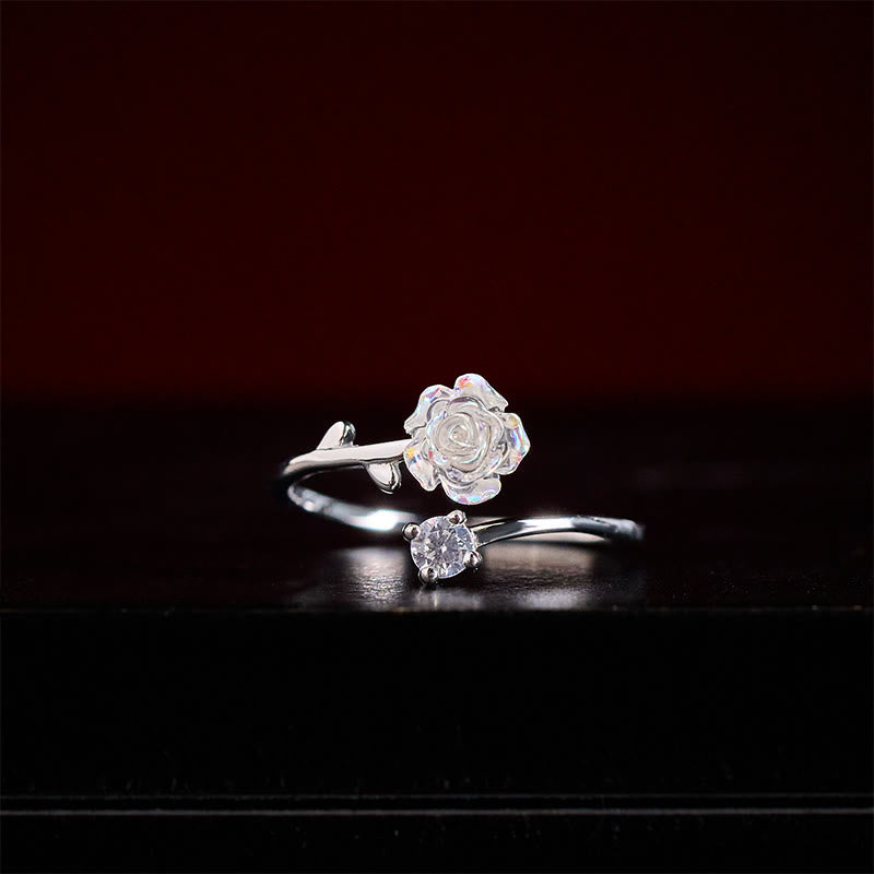 Buddha Stones 999 Sterling Silver Zircon Flower Adjustable Protection Ring - image 2