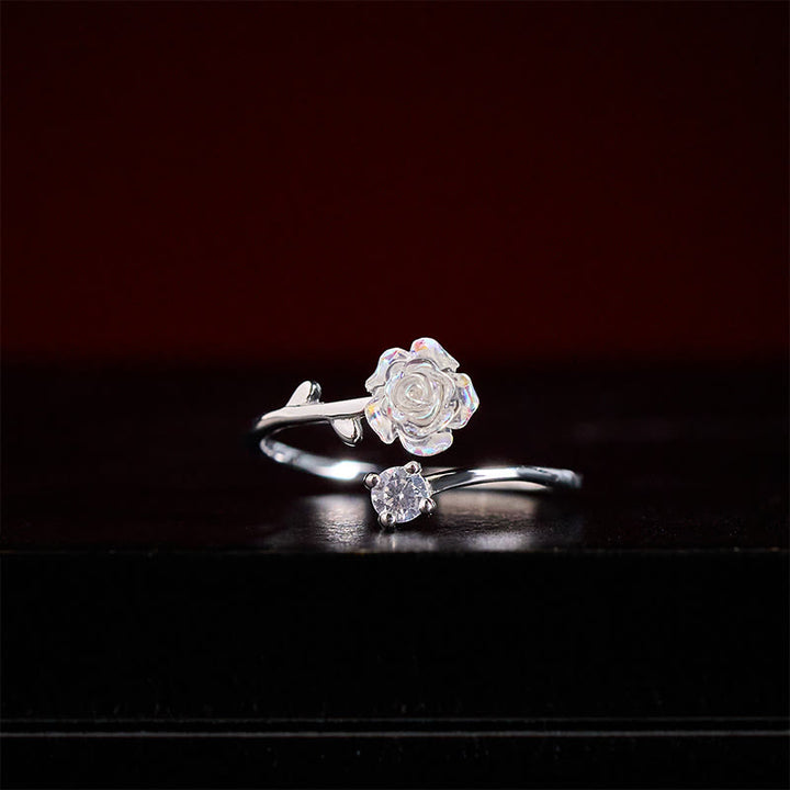 Buddha Stones 999 Sterling Silver Zircon Flower Adjustable Protection Ring - image 2