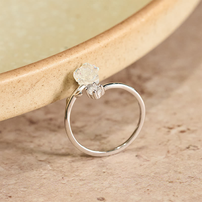 Buddha Stones 999 Sterling Silver Zircon Flower Adjustable Protection Ring - image 1