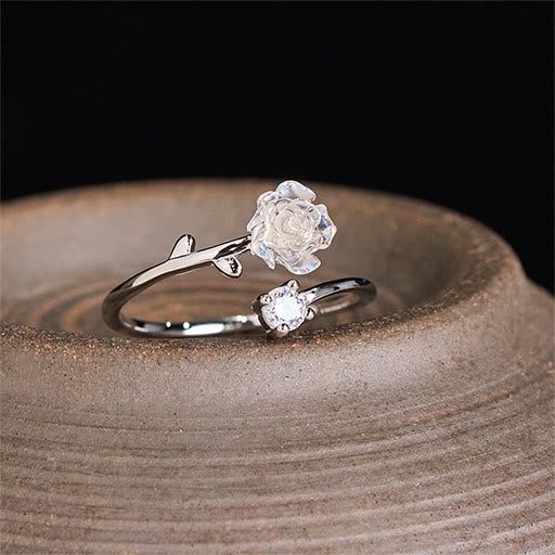 Buddha Stones 999 Sterling Silver Zircon Flower Adjustable Protection Ring - 999 Sterling Silver(Adjustable) - image 0