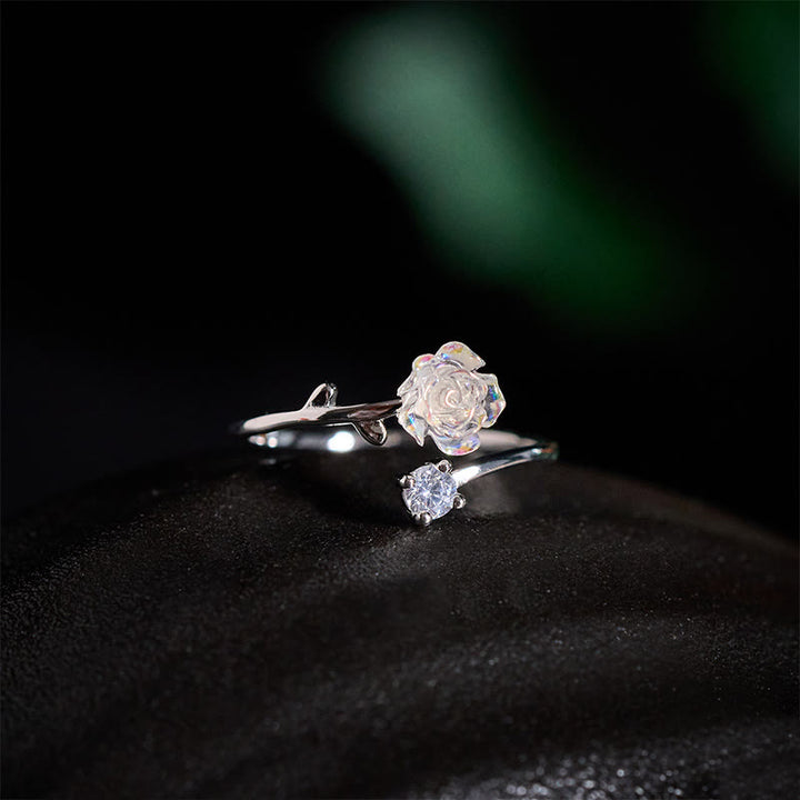 Buddha Stones 999 Sterling Silver Zircon Flower Adjustable Protection Ring - image 3