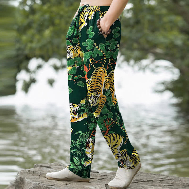Buddha Stones Cotton Tiger Jungle Pattern Men's Tapered Pants With Pockets - image 9
