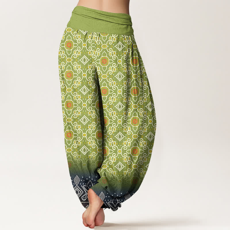 Buddha Stones Cotton Bohemian Floral Geometric Pattern Women's Elastic Waist Harem Pants - image 1