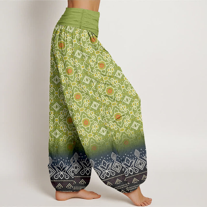 Buddha Stones Cotton Bohemian Floral Geometric Pattern Women's Elastic Waist Harem Pants - image 2