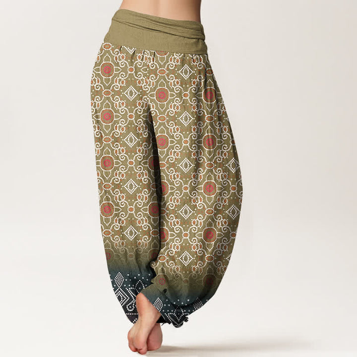 Buddha Stones Cotton Bohemian Floral Geometric Pattern Women's Elastic Waist Harem Pants - image 6