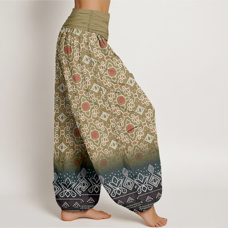 Buddha Stones Cotton Bohemian Floral Geometric Pattern Women's Elastic Waist Harem Pants - image 7