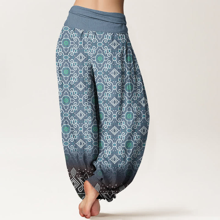 Buddha Stones Cotton Bohemian Floral Geometric Pattern Women's Elastic Waist Harem Pants - image 9