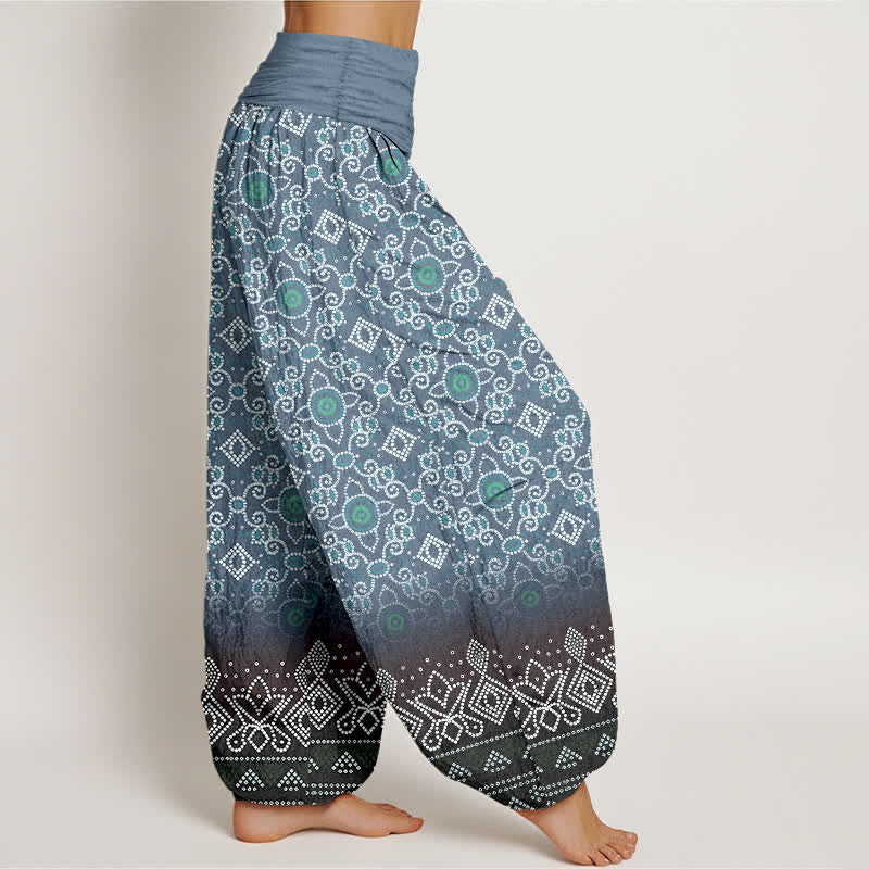 Buddha Stones Cotton Bohemian Floral Geometric Pattern Women's Elastic Waist Harem Pants - image 10