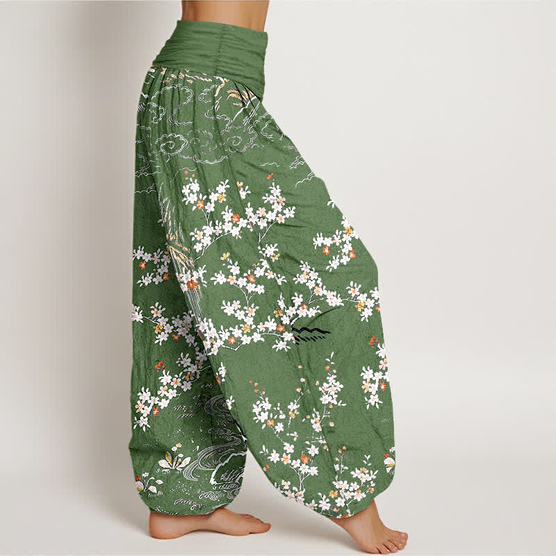 Buddha Stones Pure Cotton White Floral Vine Auspicious Cloud Pattern Women's Elastic Waist Harem Pants - image 2