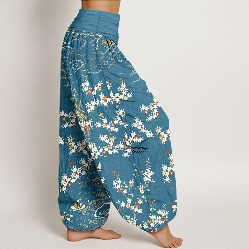 Buddha Stones Pure Cotton White Floral Vine Auspicious Cloud Pattern Women's Elastic Waist Harem Pants - image 7