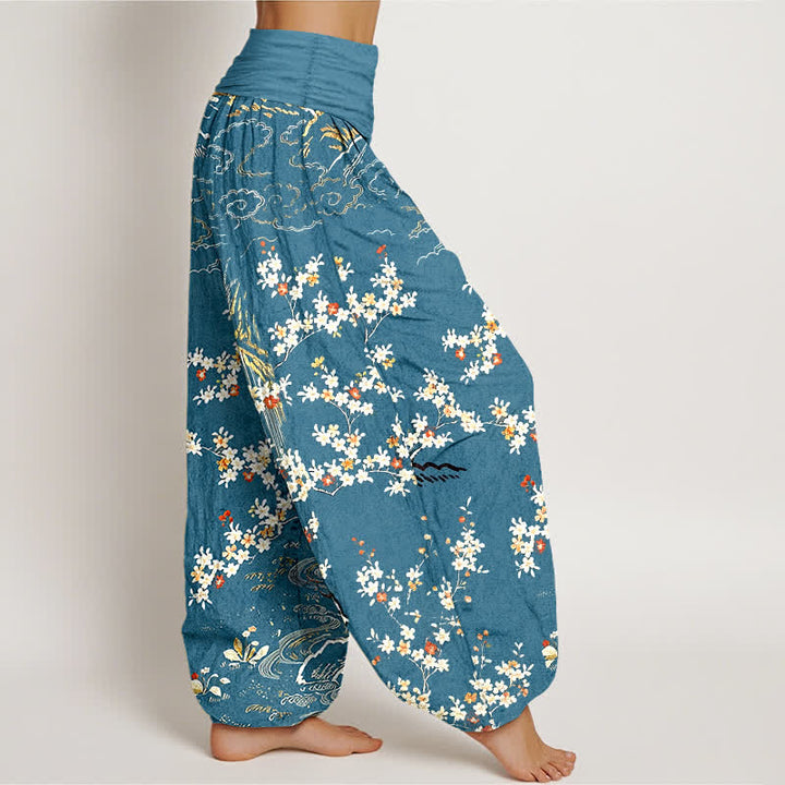 Buddha Stones Pure Cotton White Floral Vine Auspicious Cloud Pattern Women's Elastic Waist Harem Pants - image 7