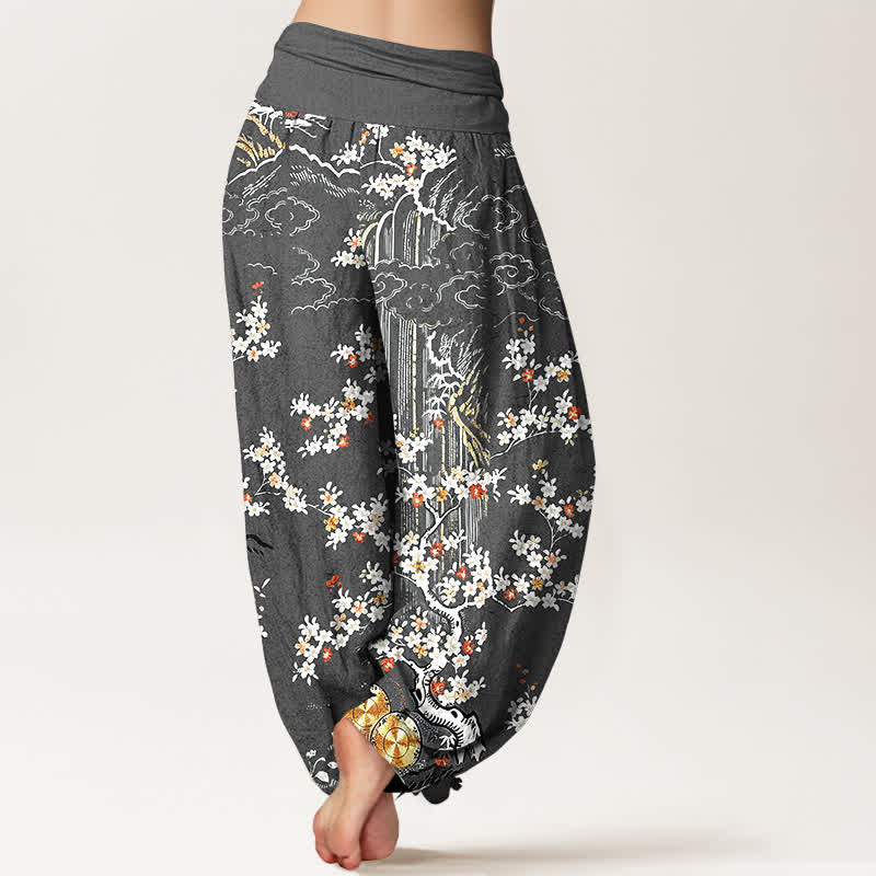 Buddha Stones Pure Cotton White Floral Vine Auspicious Cloud Pattern Women's Elastic Waist Harem Pants - image 9