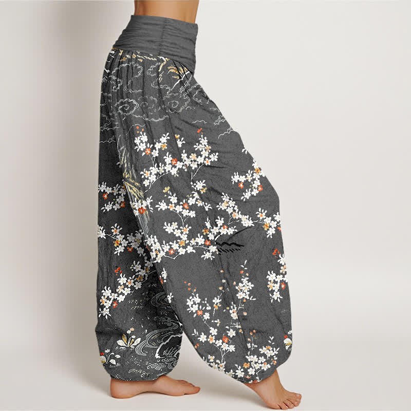 Buddha Stones Pure Cotton White Floral Vine Auspicious Cloud Pattern Women's Elastic Waist Harem Pants - image 10