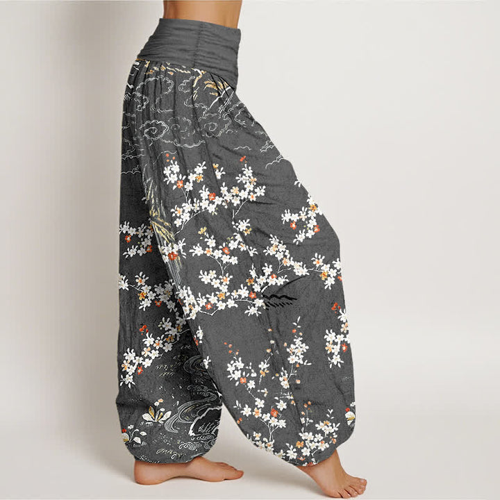 Buddha Stones Pure Cotton White Floral Vine Auspicious Cloud Pattern Women's Elastic Waist Harem Pants - image 10