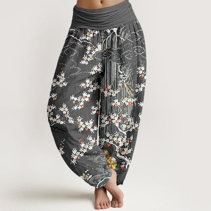 Buddha Stones Pure Cotton White Floral Vine Auspicious Cloud Pattern Women's Elastic Waist Harem Pants - DimGray - US16，UK/AU20，EU48 (3XL) - image 8