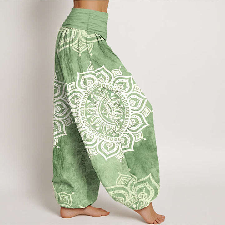 Buddha Stones Pure Cotton White Mandala Floral Pattern Women's Elastic Waist Harem Pants - image 2
