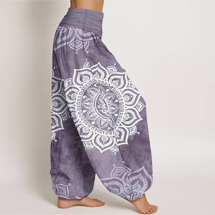 Buddha Stones Pure Cotton White Mandala Floral Pattern Women's Elastic Waist Harem Pants - image 7