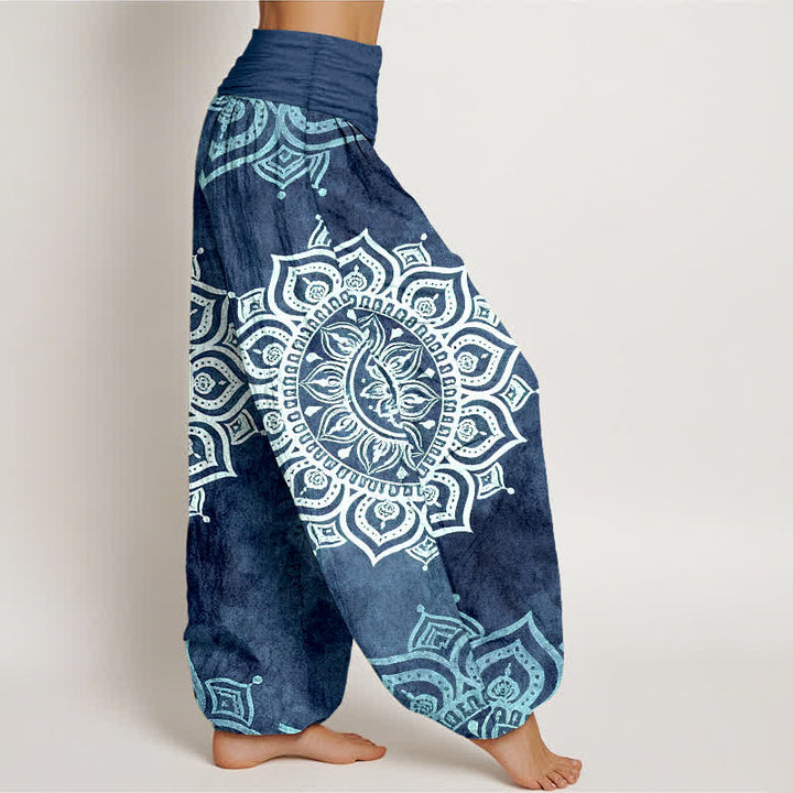 Buddha Stones Pure Cotton White Mandala Floral Pattern Women's Elastic Waist Harem Pants - image 10