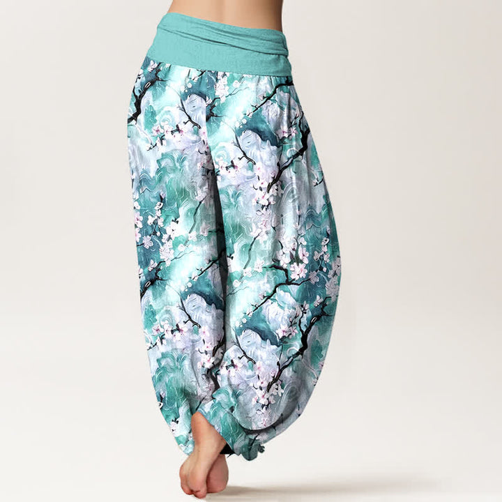 Buddha Stones Pure Cotton Watercolor Floral Pattern Women's Elastic Waist Harem Pants - image 6