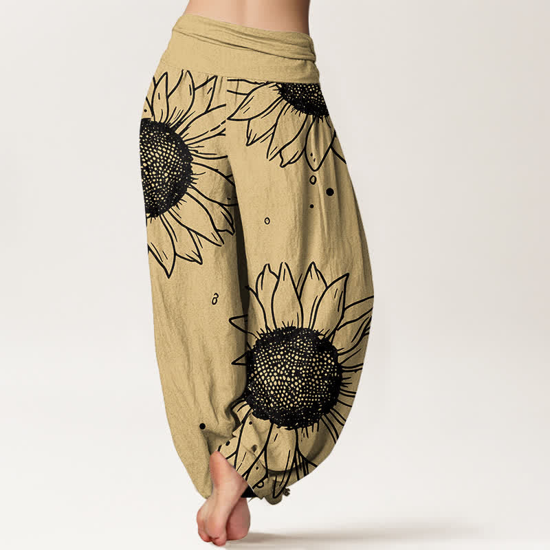 Buddha Stones Pure Cotton Sunflower Bloom Pattern Women's Elastic Waist Harem Pants - image 6