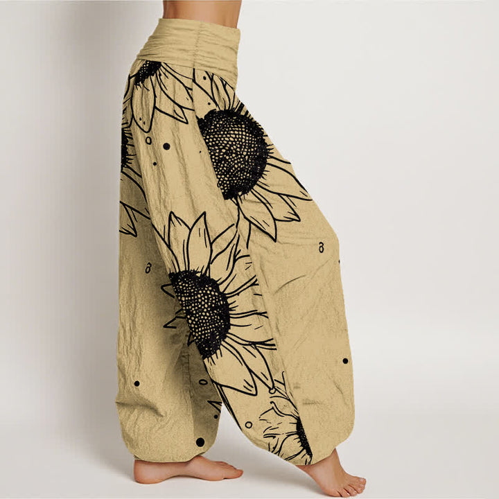 Buddha Stones Pure Cotton Sunflower Bloom Pattern Women's Elastic Waist Harem Pants - image 7