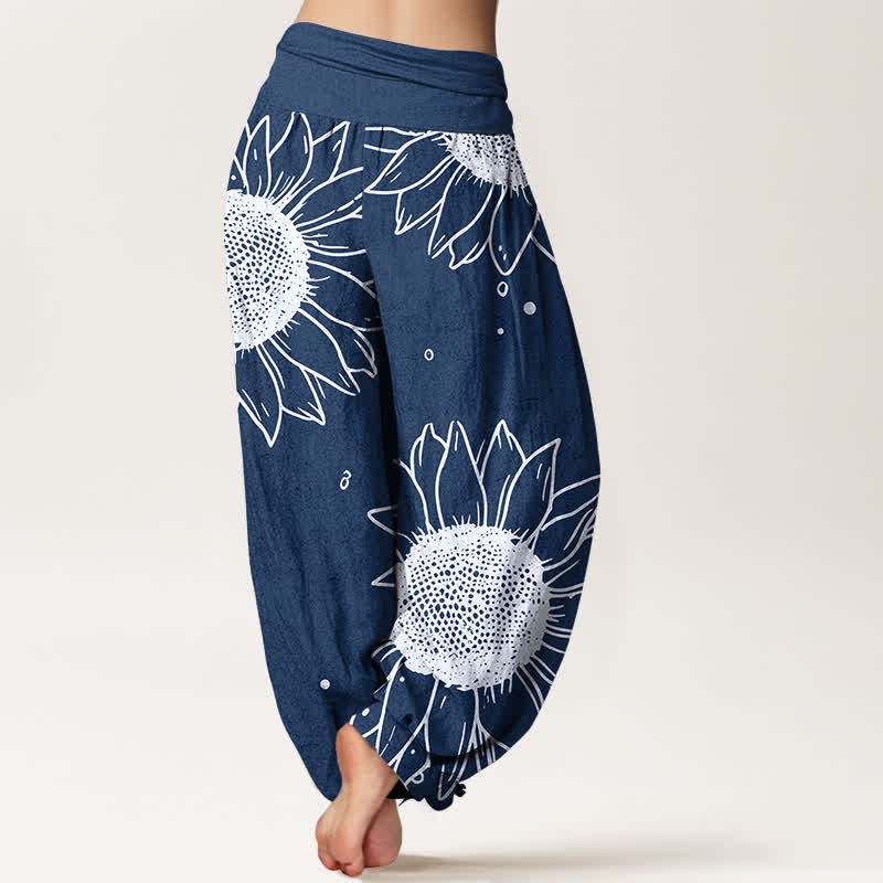 Buddha Stones Pure Cotton Sunflower Bloom Pattern Women's Elastic Waist Harem Pants - image 9